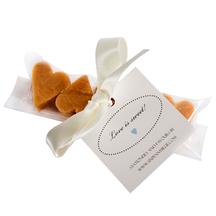 Strip of 5 Scottish tablet heart wedding favours